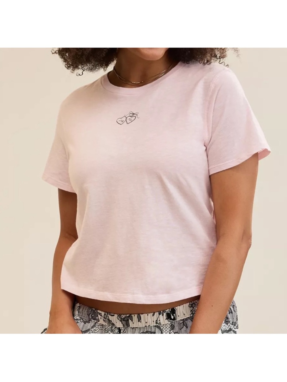 NWOT Aerie Pale Pink Short Sleeve Crew Tee with Graphic